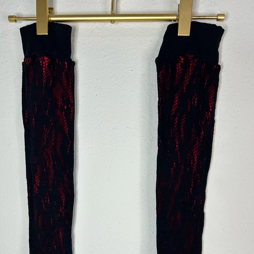 Women’s Black Red Thigh High Socks Over The Knee Stretch Knit Gothic